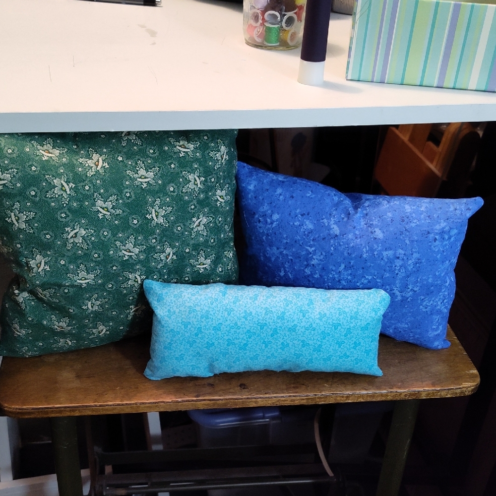Set of Three Purse Pillows. Fabric Will Vary 12" By 9" , 8" By 5", 11" By 13"